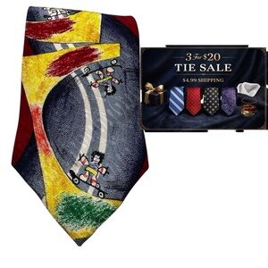 Vintage Make A Wish Skateboarder Novelty Tie Colorful Abstract 90s Graphic Silk